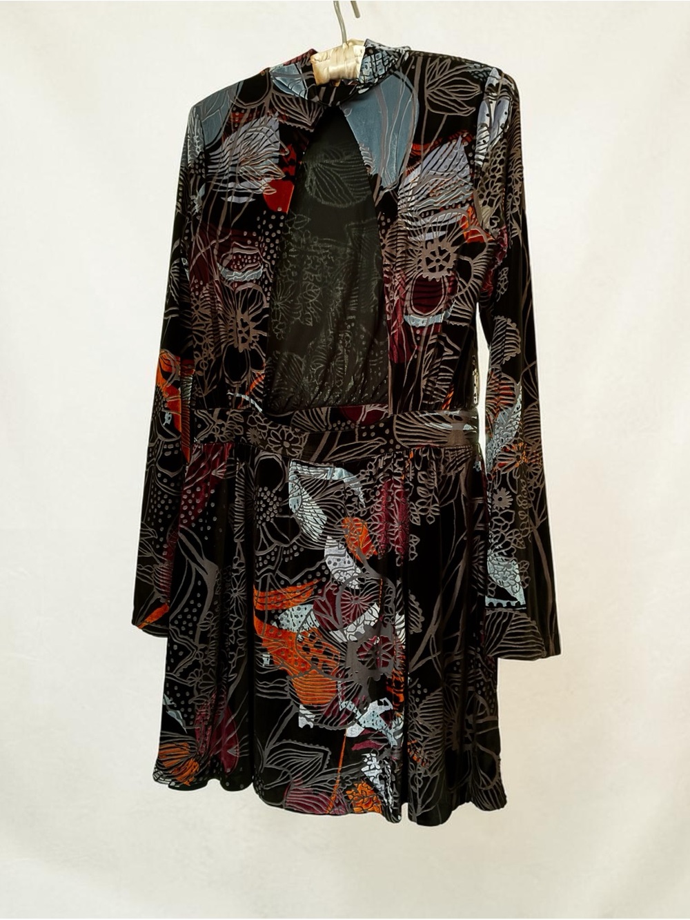 Velvet Floral Open-Back Mini Dress in Black Blue And orange - Picture 3 of 15